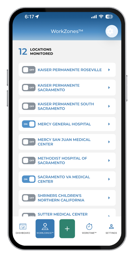 Individual WorkZone toggles in the ResQ app