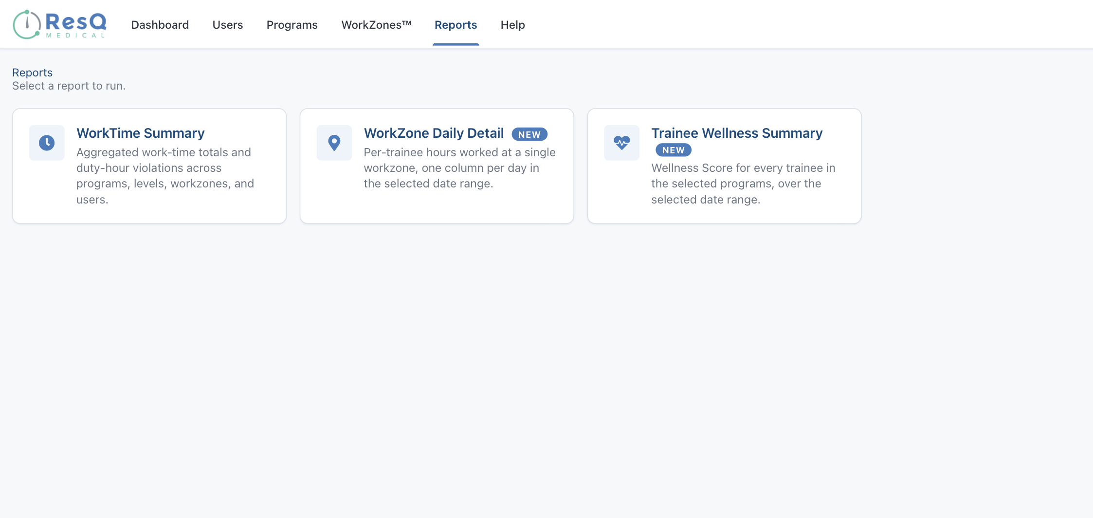 ResQ report catalog with one-click ACGME reports