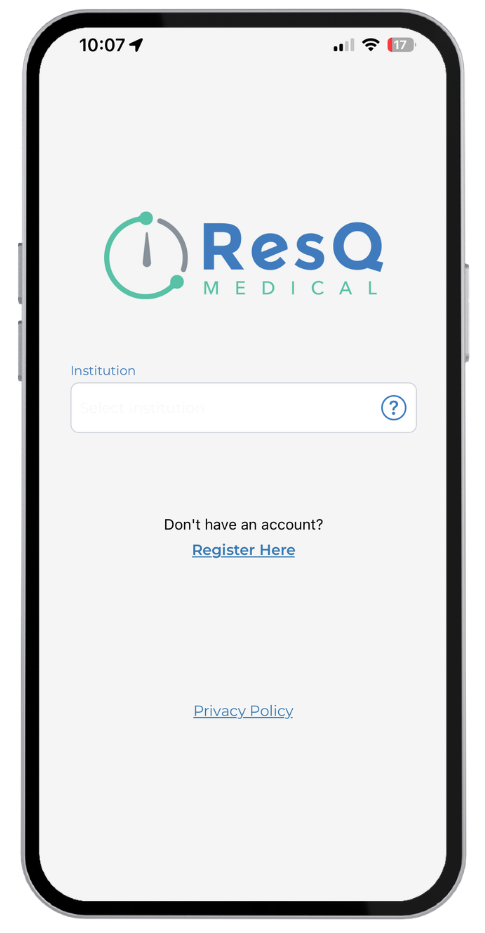 Signing in to the ResQ app by selecting your institution