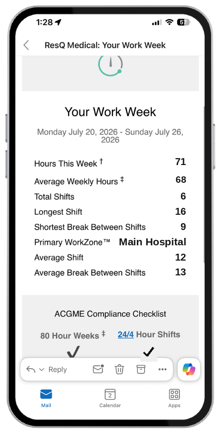 ResQ app Weekly Analytics screen